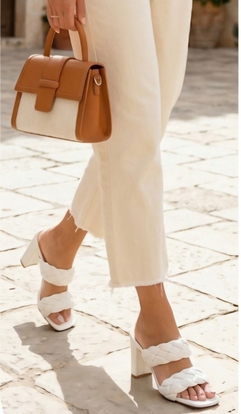 Dk. MM OPTIC WHITE BRAIDED SQUARE TOE CHUNKY HEELED SANDALS ♡ SIZE 10 ♡